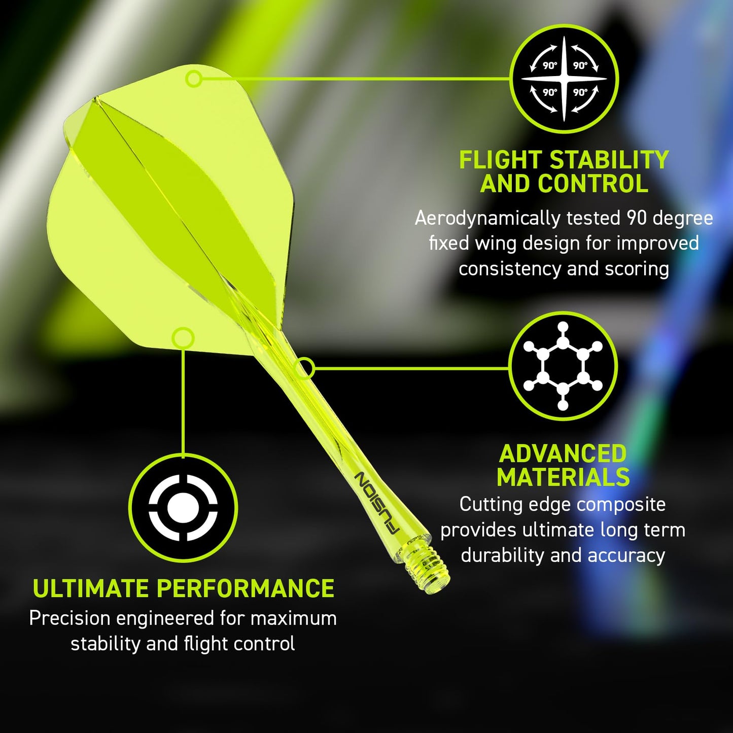 WINMAU Darts Fusion Integrated Flight & Shaft System - No.6 Shape and Design - Available in Short, Intermediate & Medium - Black, Yellow and Clear