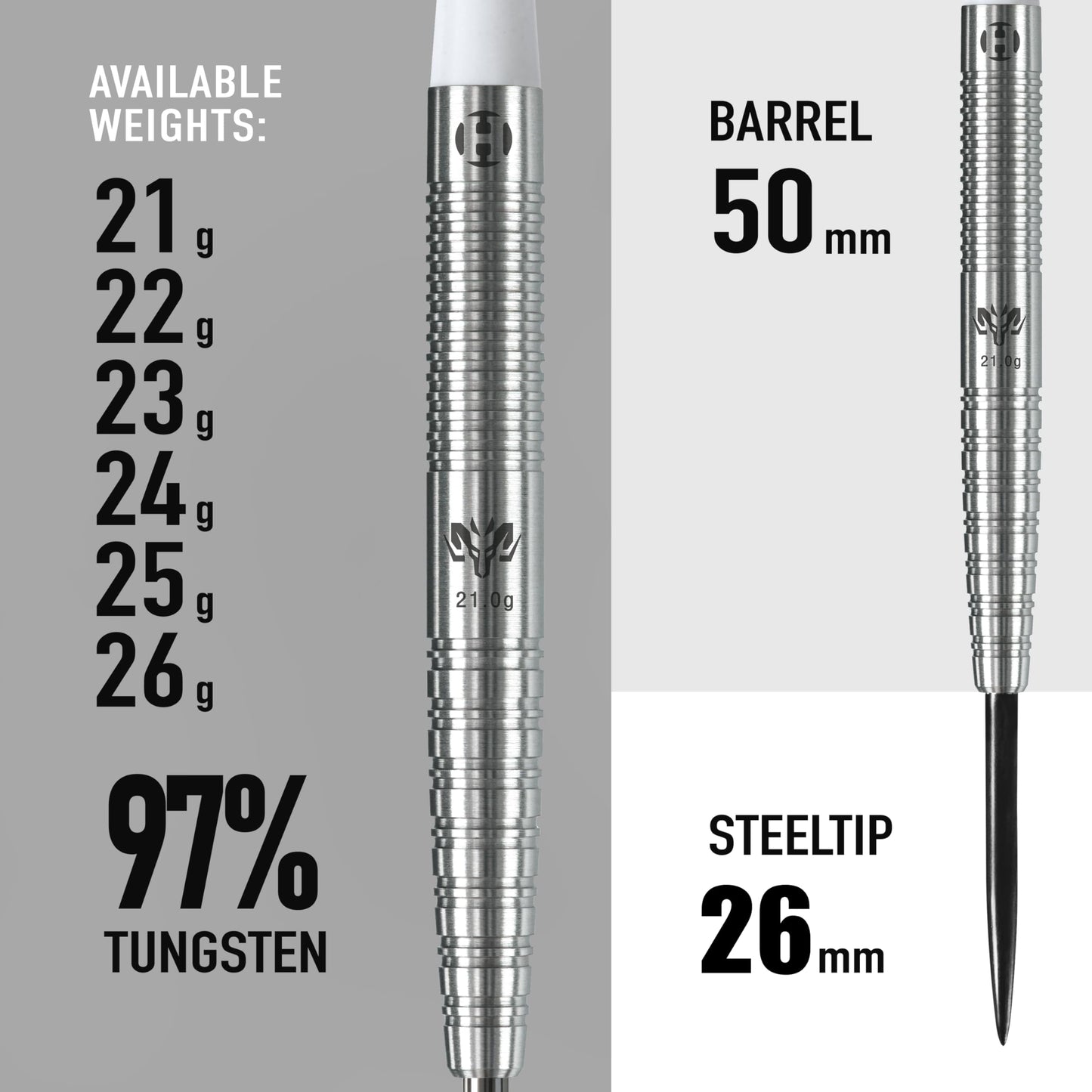 Harrows Wolfram 97% Tungsten Steel Tip Darts Set 21g, 22g, 23g, 24, 25g & 26g - Includes Speedline Shafts, Marathon - Wolfram Flights & Travel Case