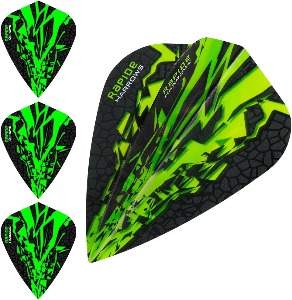 Harrows Rapide X Dart Flights - 100 Micron - Kite - 5 Sets (15) (Green)