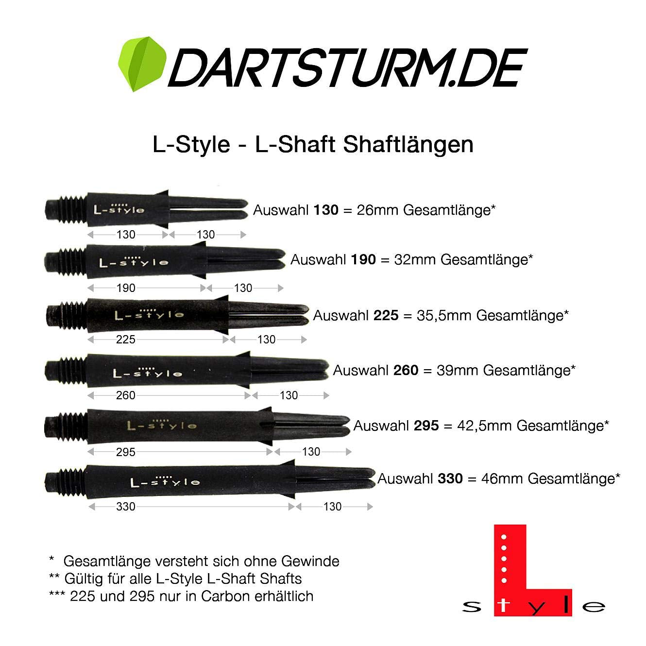 LSTYLE Dart Shafts: L-Shaft Carbon Silent - Spinning Dart Stems - Champagne Rings Included