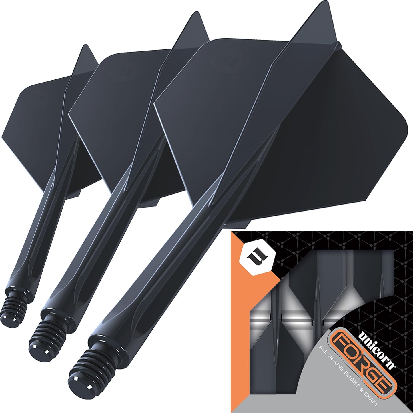 Unicorn Forge Integrated Dart Flights & Shafts | 1 Piece Construction for Perfect 90˚ Angle | Lightweight Tough Polymer | Standard Plus Shape & 2BA Thread | Medium Length Stem 26 mm |