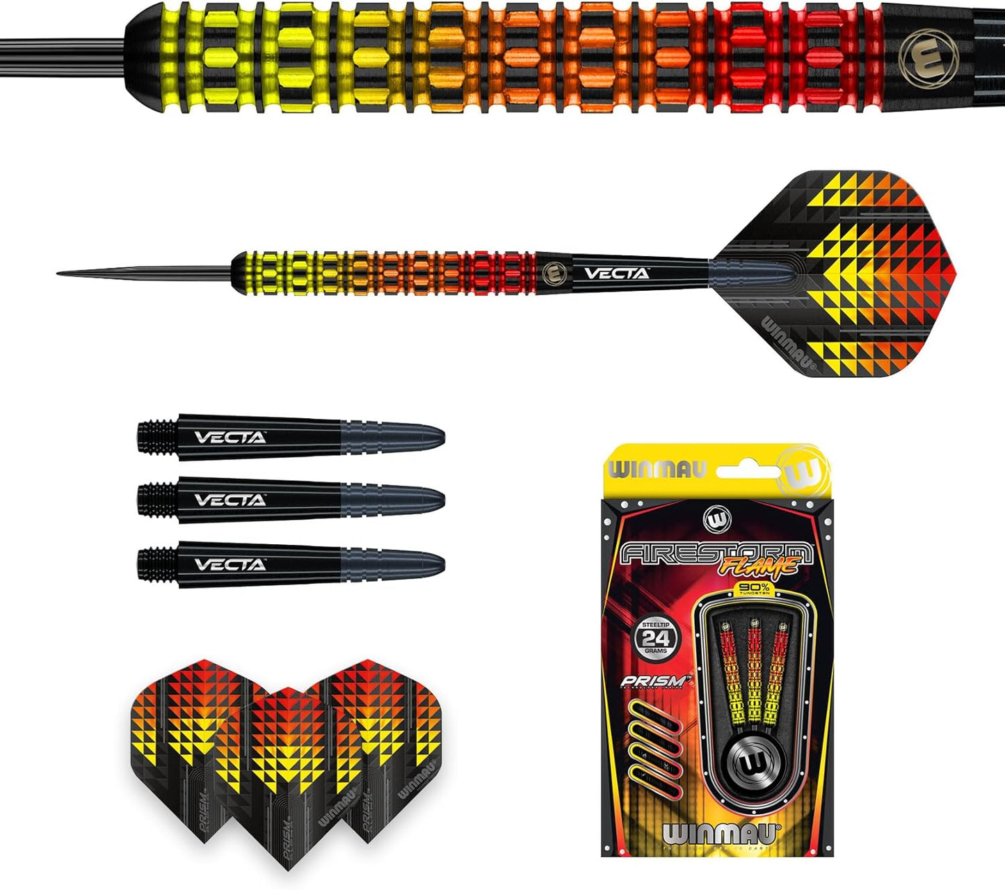 WINMAU Firestorm Flame 24 Gram Professional Tungsten Darts Set with Flights and Stems (Shafts)