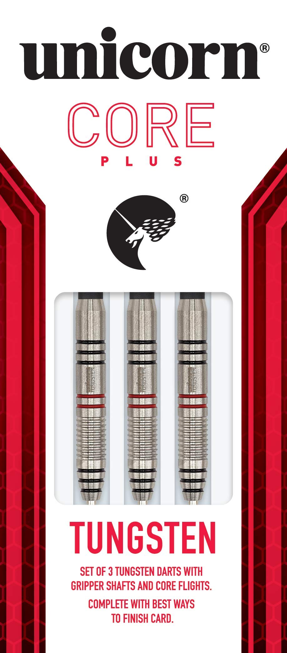 UNICORN Steel Tip Darts Set, Core Plus, Tungsten Barrels, 20g, 21g, 22g, 23g, 24g, 25g, 26g or 27g