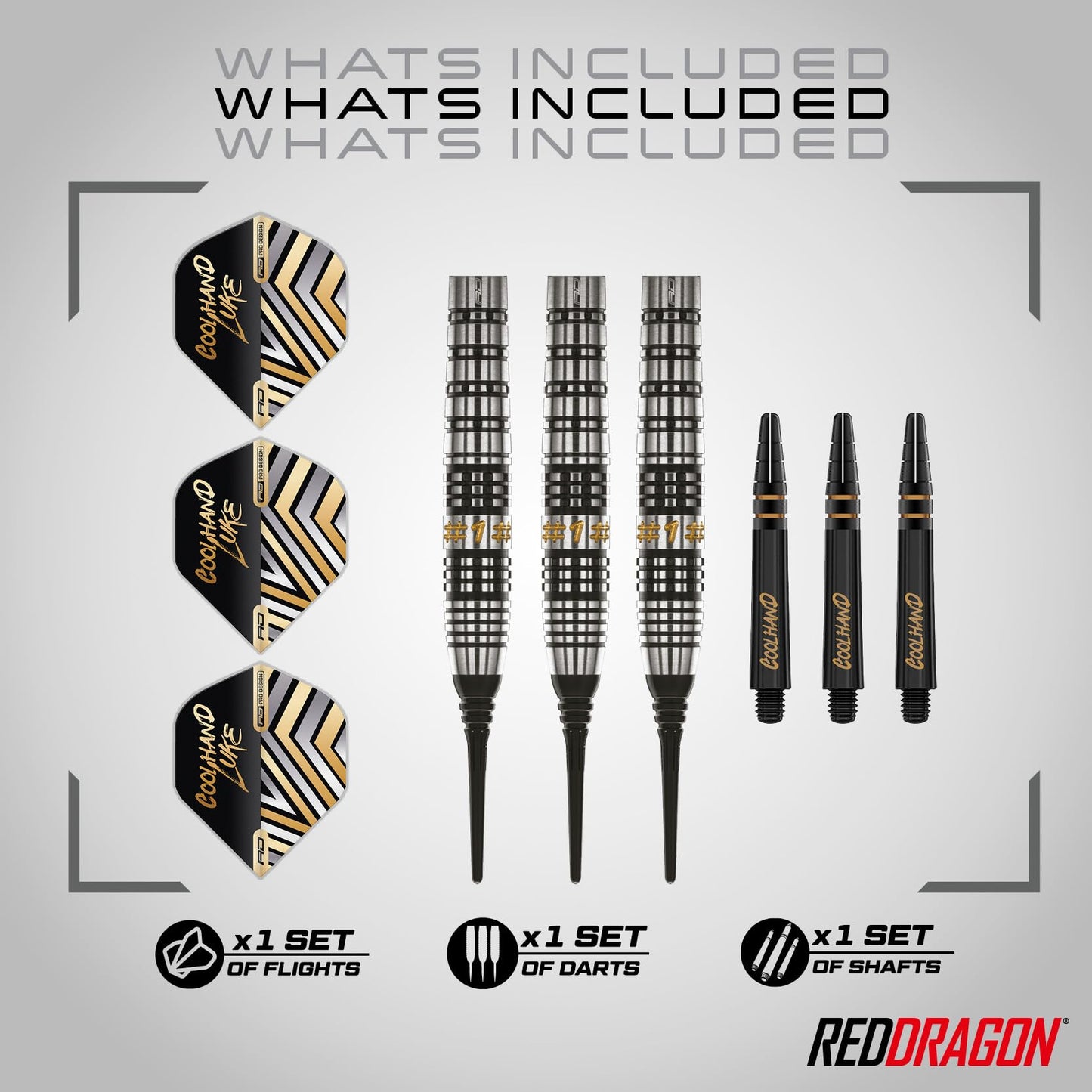 RED DRAGON Darts – Professional Player Luke Humphries Coolhand Prestige Series - 90% Tungsten Darts Set with Dart Flights & Dart Shafts (Stems) - Available in Soft Tip 18g & Steel Tip 22g, 23g & 24g
