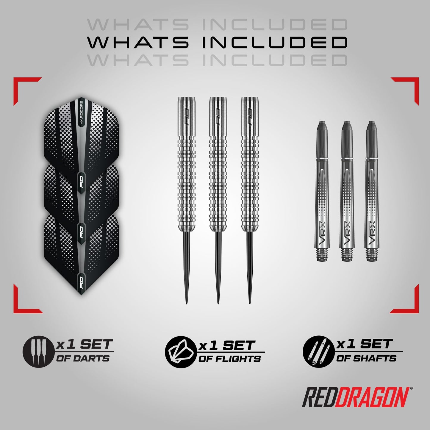 RED DRAGON Rebel 21g, 23g, 24g, 25g or 26g Tungsten Darts Set with Flights and Stems