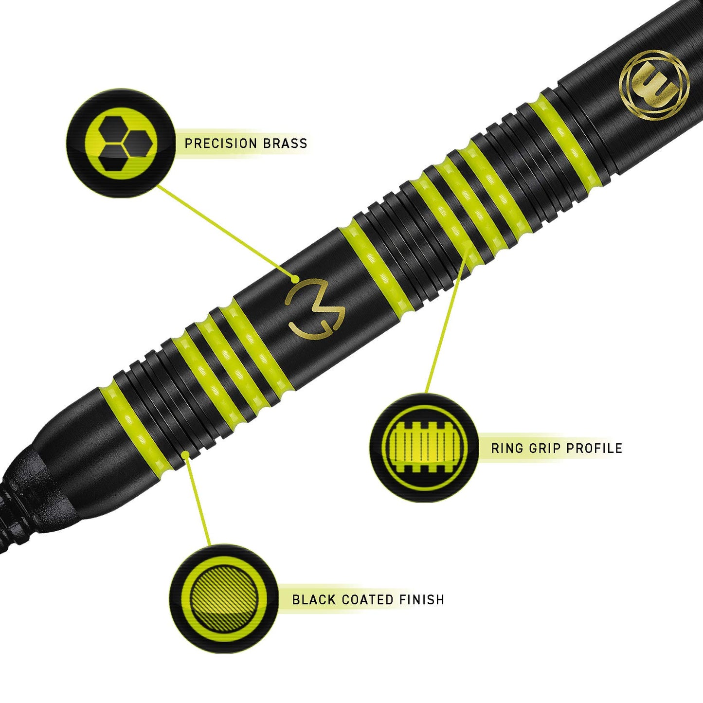 WINMAU Michael Van Gerwen MvG Ambition Professional Brass Darts Set with Flights and Shafts Available in Steeltip and Softip