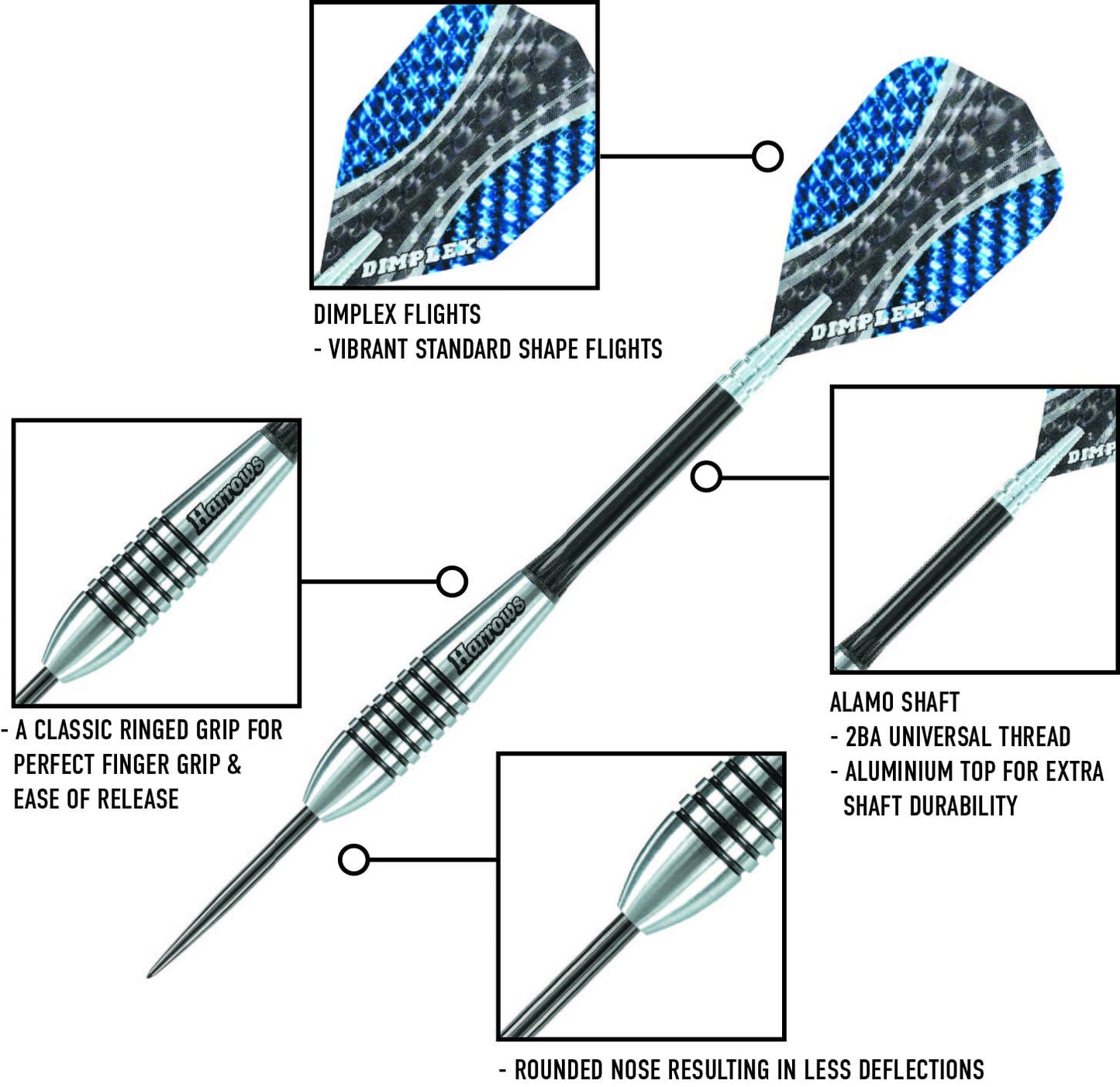 Harrows Bomber 85% Tungsten Steel Tip Darts Set 21g, 23g, 25g & 27g - Includes High Grade Shafts, Aerodynamic Flights & Travel Case