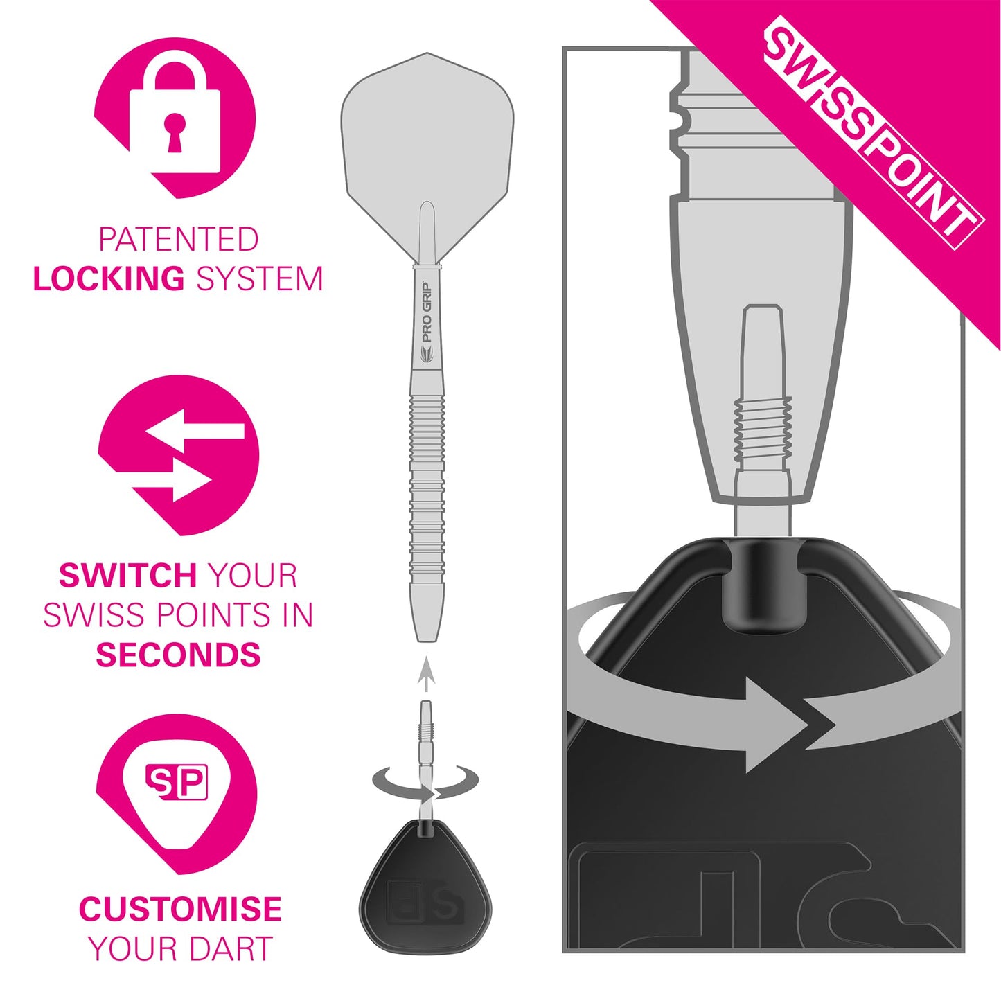 TARGET Darts Swiss Point SLK Luke Littler Dart Points (3 Pack Set of Tips) 35MM/42MM – Gold/Silver/Black | Rough Textured Dart Points, Replacement Steel Dart Tips, Professional Dart Accessories