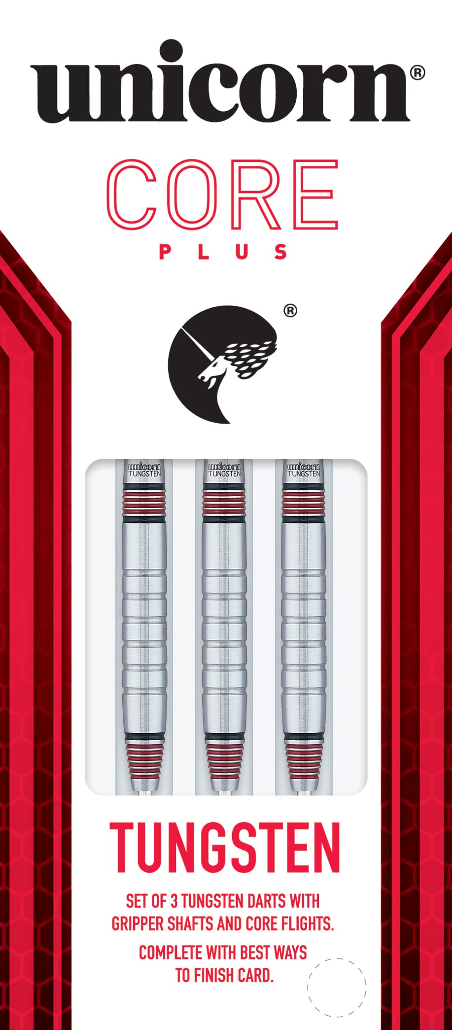 UNICORN Steel Tip Darts Set, Core Plus, Tungsten Barrels, 20g, 21g, 22g, 23g, 24g, 25g, 26g or 27g
