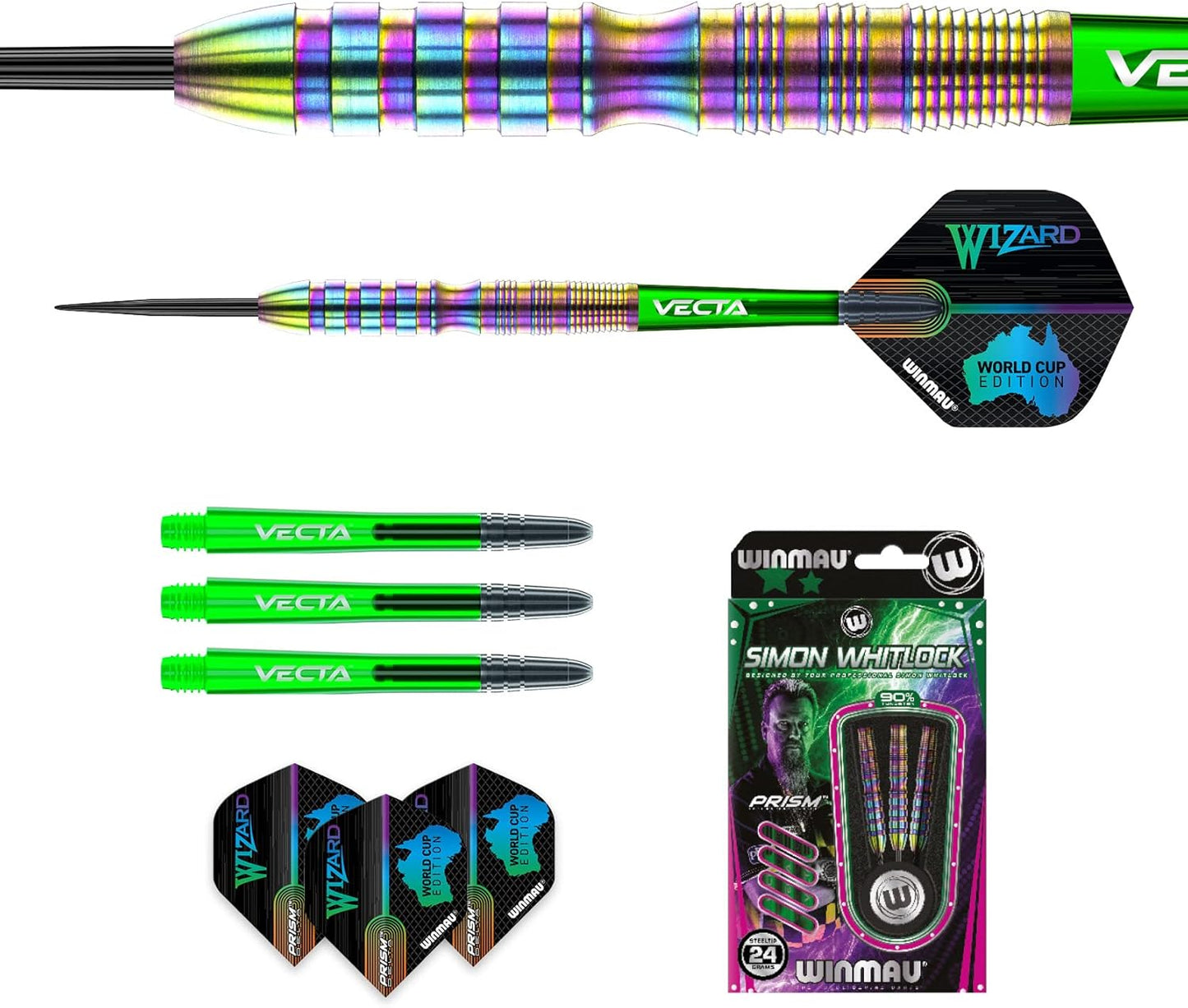 Simon Whitlock Urban World Cup Edition 24g Gram Professional Steeltip Tungsten Darts Set with Flights and Stems (Shafts)