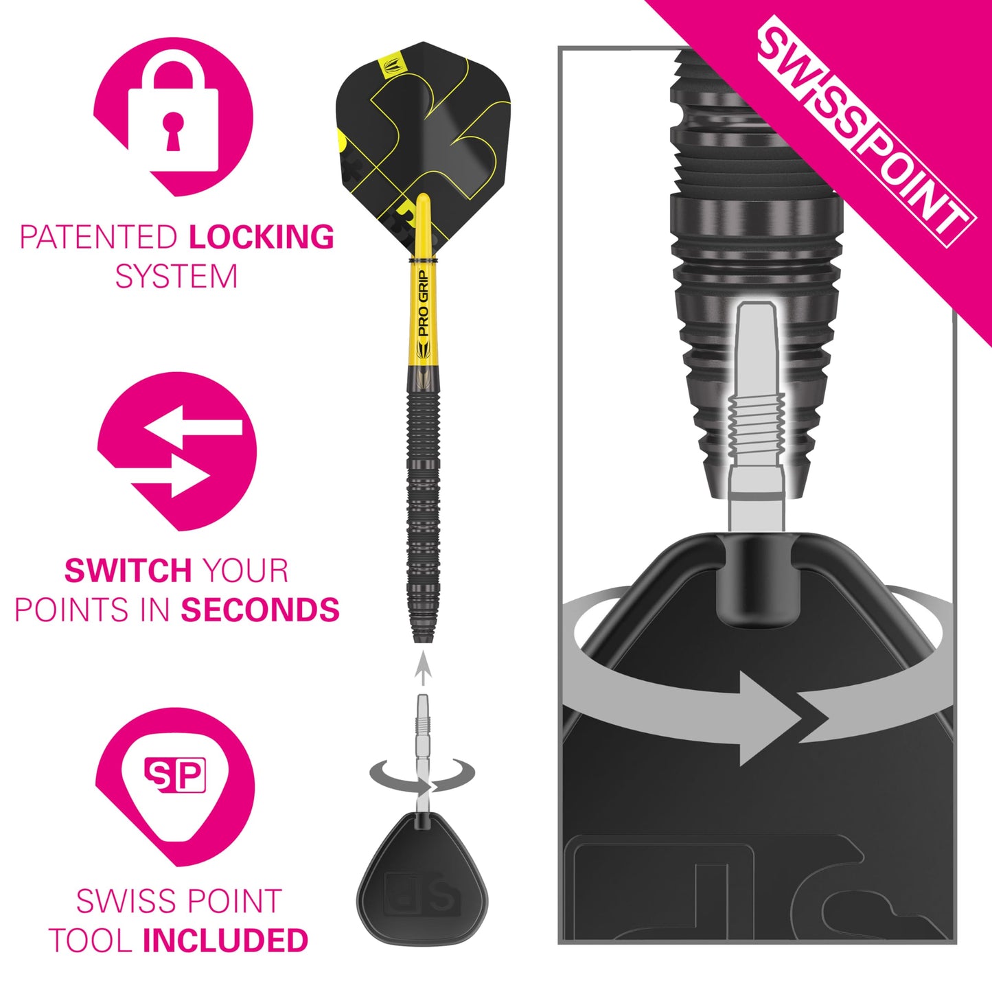 Target Darts Bolide Void 90% Tungsten Dart Set, Steel Tip Swiss Point Darts | 21G/22G/23G/24G/25G/25G | Professional Darts Sets, Black Darts, Swiss Point Tool Included