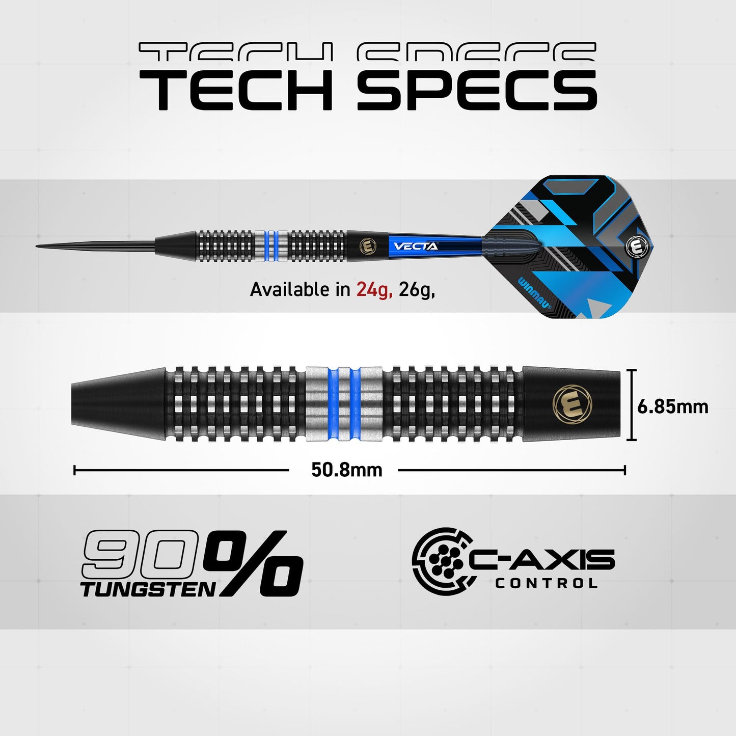 WINMAU Darts Galactics 90% Professional Tungsten Darts Set with Dart Flights and Dart Shafts (Stems) - Available weights 18g Soft Tip 24g and 26g Steel Tip