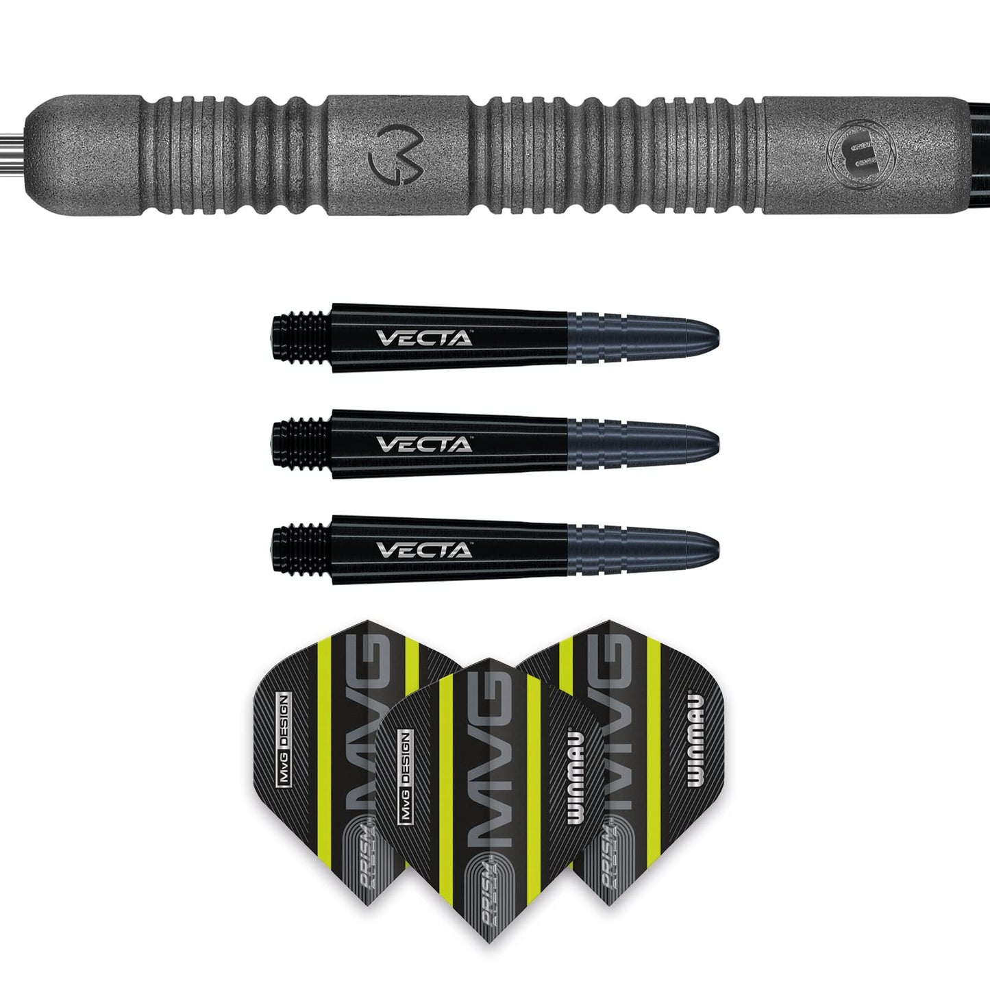 WINMAU Darts Set - Michael Van Gerwen MvG Exact Steeltip Darts - Includes Darts Flights & Stems, Available in 21.5g, 23g, 24g & 25g, Professional 90% Tungsten Darts Set