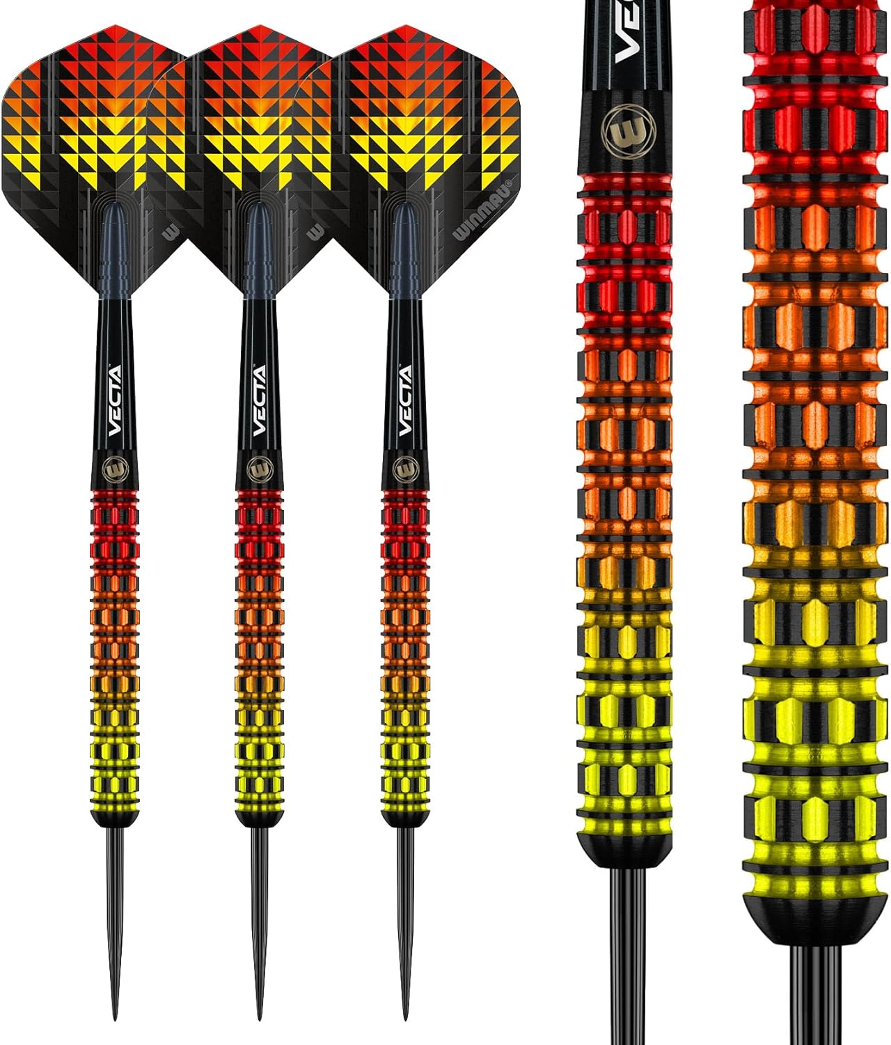 WINMAU Firestorm Flame 24 Gram Professional Tungsten Darts Set with Flights and Stems (Shafts)