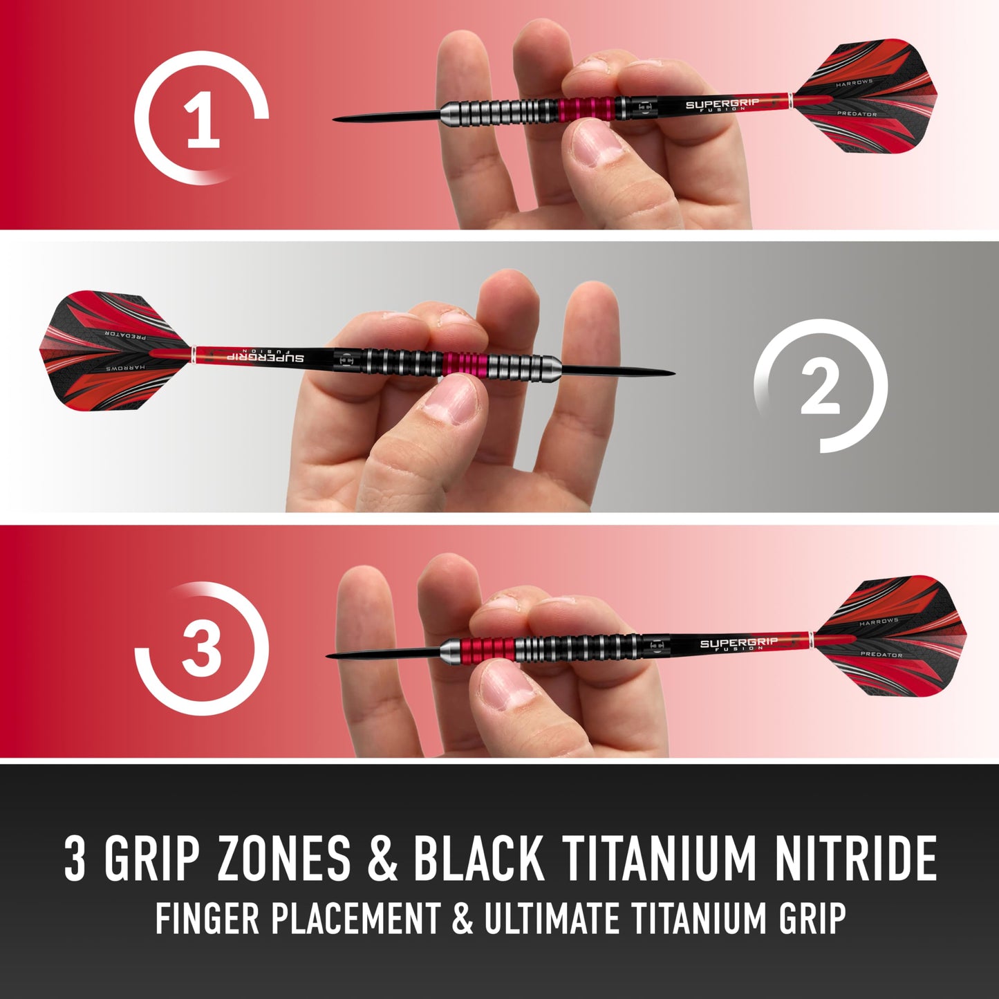 Harrows Predator 90% Tungsten Steel Tip Darts Set 22g, 23g, 24g &25g - Includes Ultra Traction Grip, Supergrip Fusion Shafts, Prime Flights & Travel Case
