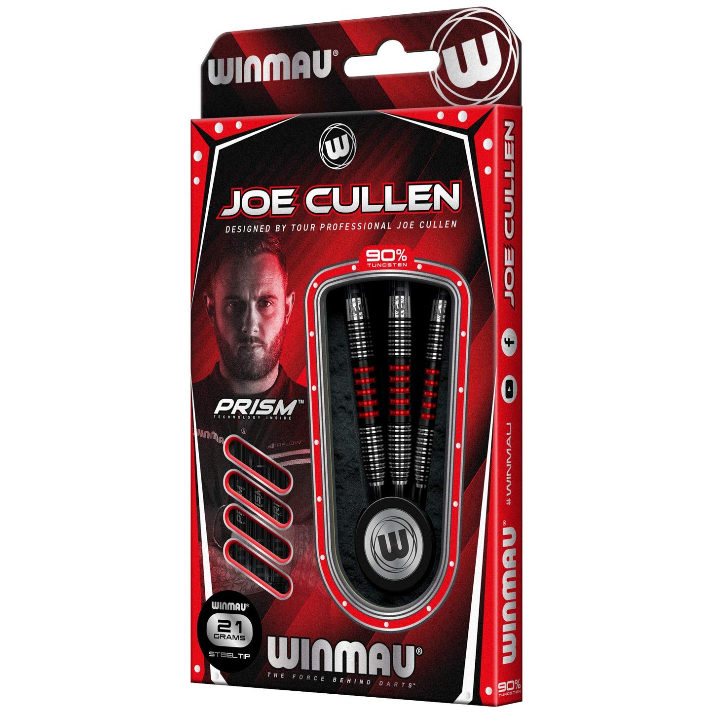 WINMAU Joe Cullen Special Edition Professional 90% Tungsten Darts Set with Flights and Stems (Shafts)