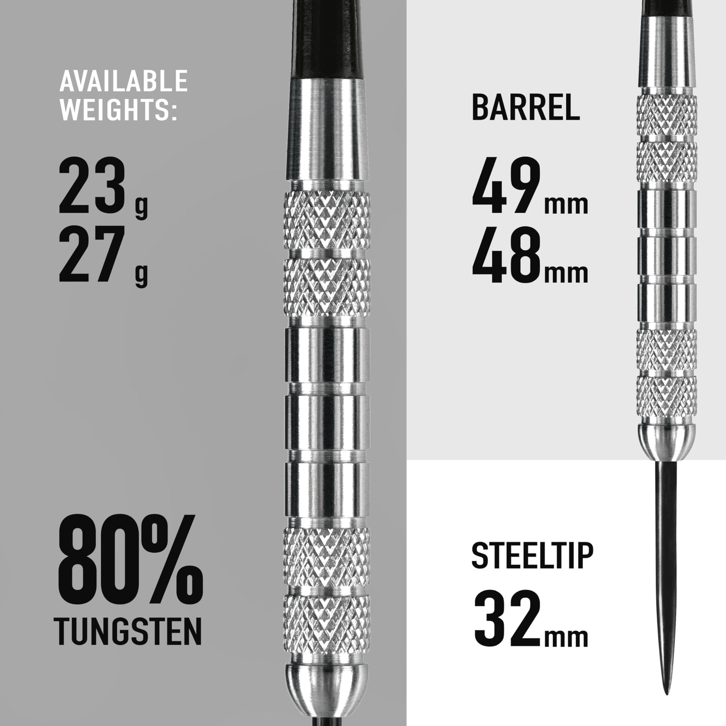 Harrows Torpedo 80% Tungsten Steel Tip Dart Set 22g, 23g, 24g & 25g - Includes Nylon Shafts, Marathon Flights & Travel Case