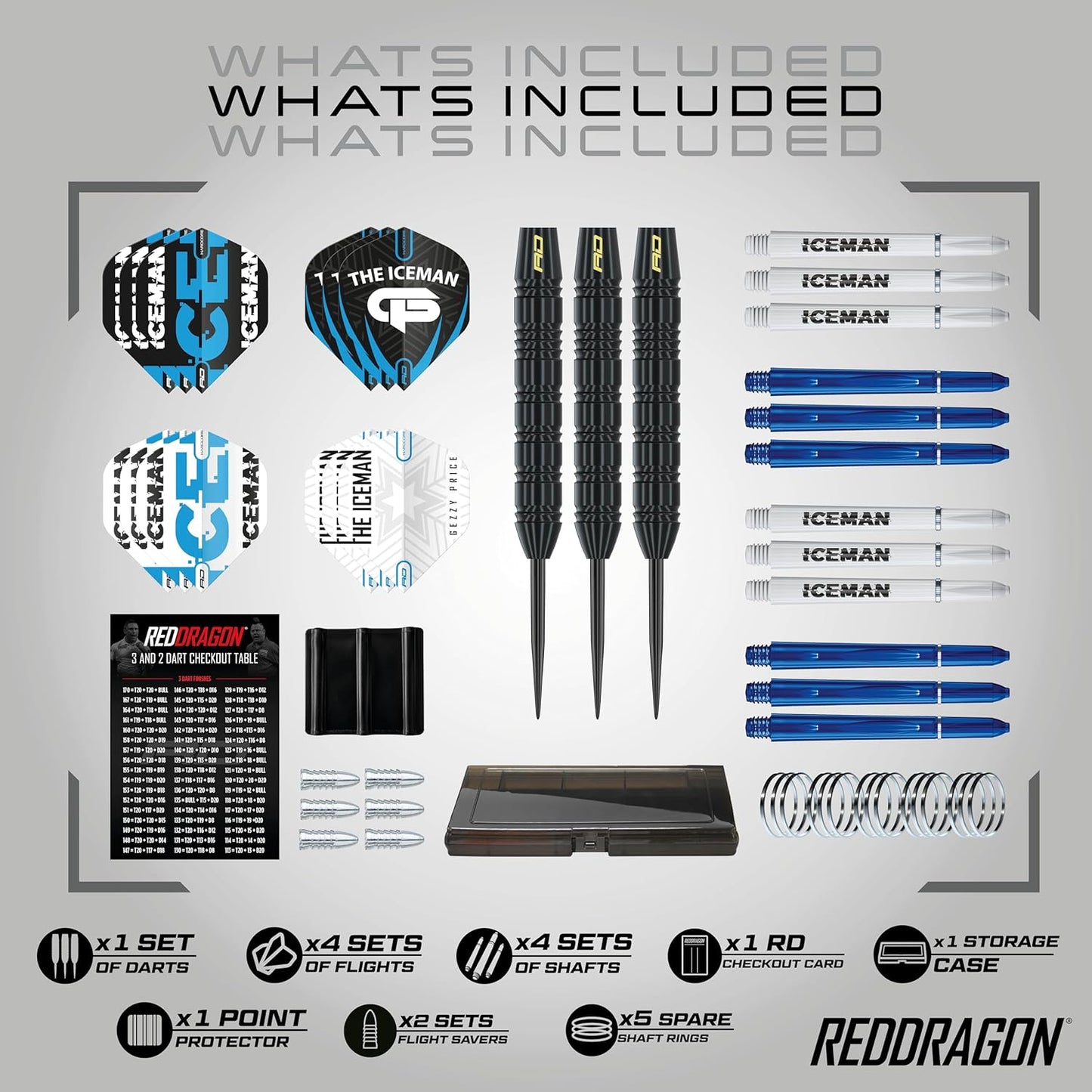 RED DRAGON Gerwyn Price Iceman Ultimate 50 Piece Darts Set with Darts and Accessories