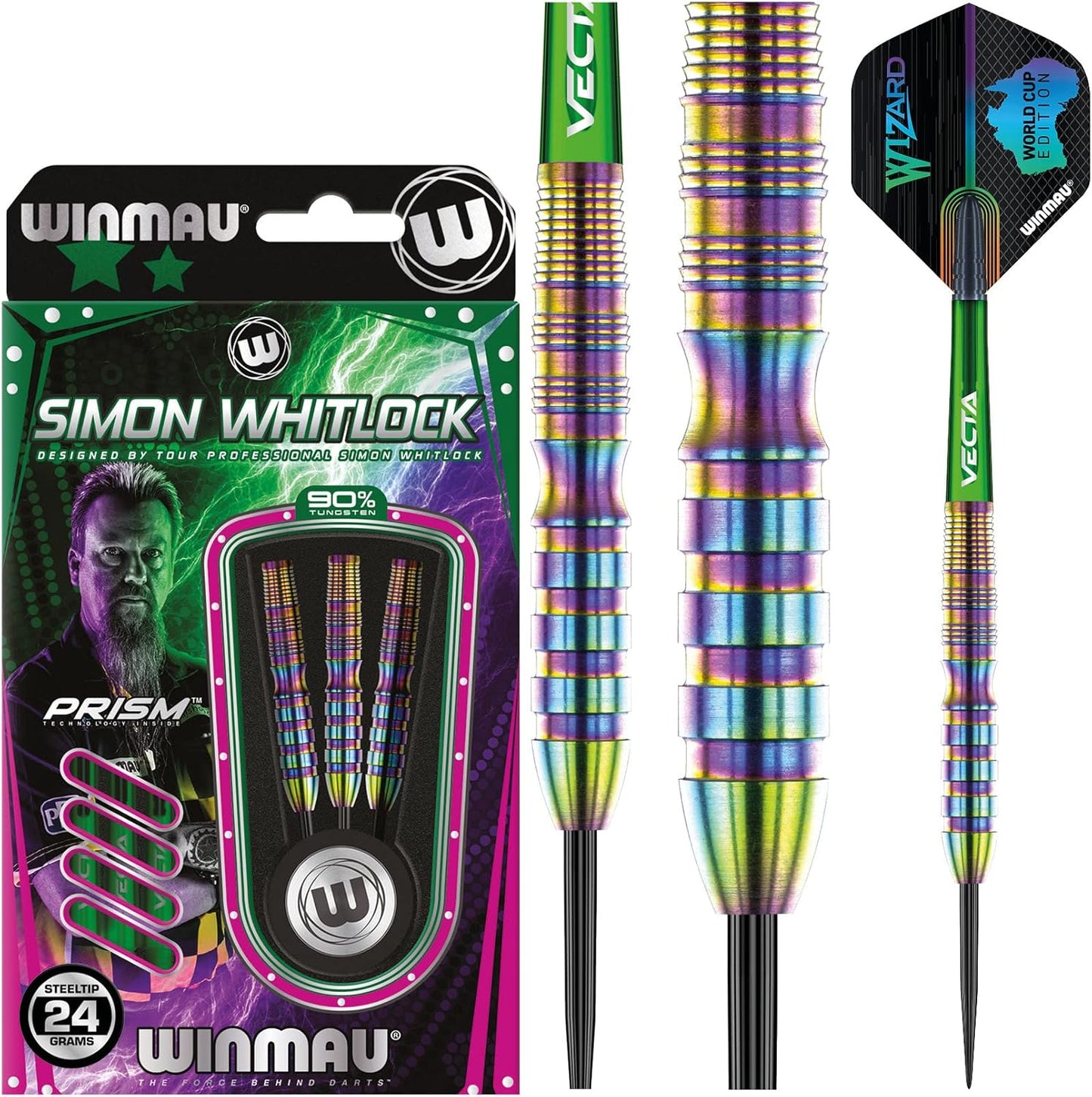 Simon Whitlock Urban World Cup Edition 24g Gram Professional Steeltip Tungsten Darts Set with Flights and Stems (Shafts)