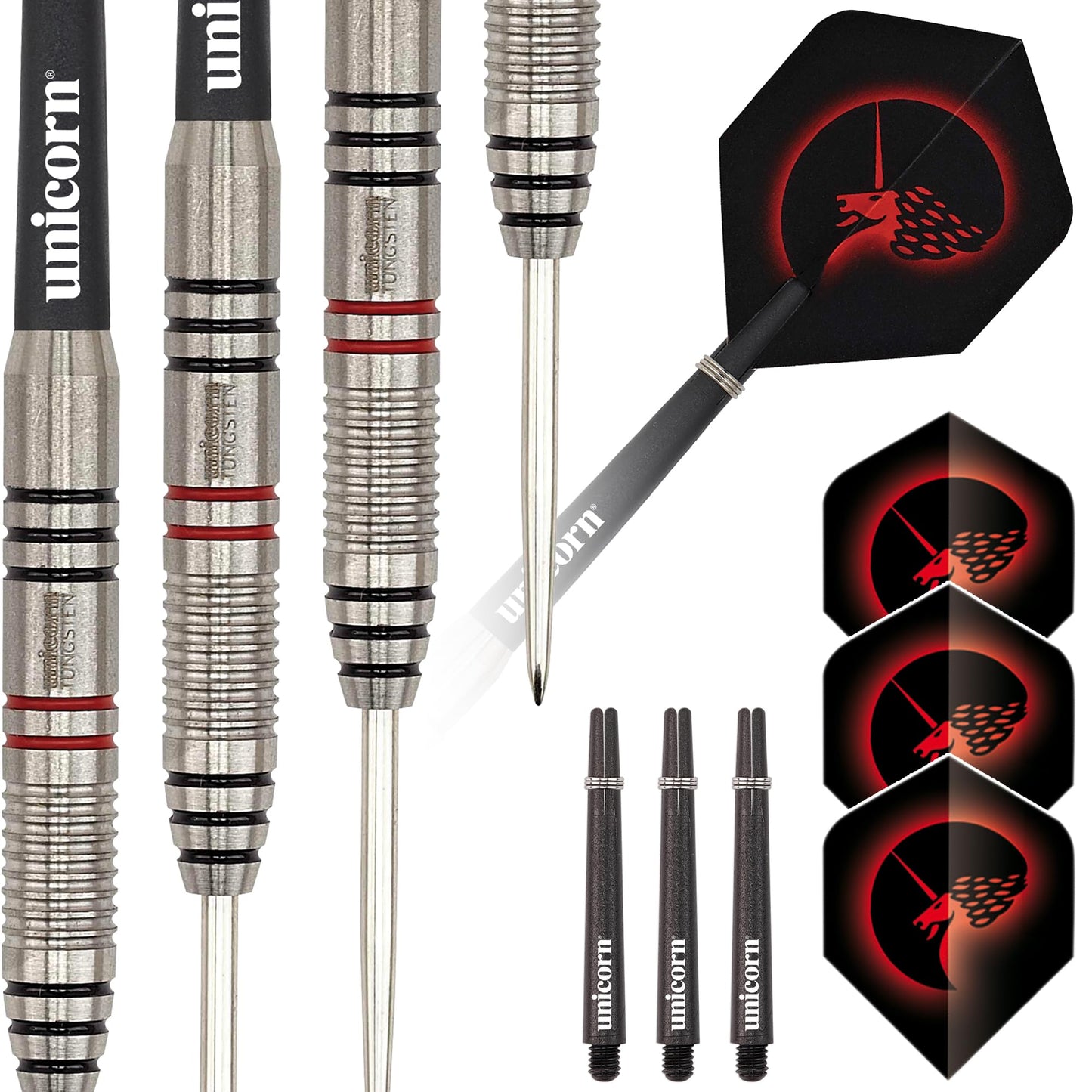 UNICORN Steel Tip Darts Set, Core Plus, Tungsten Barrels, 20g, 21g, 22g, 23g, 24g, 25g, 26g or 27g