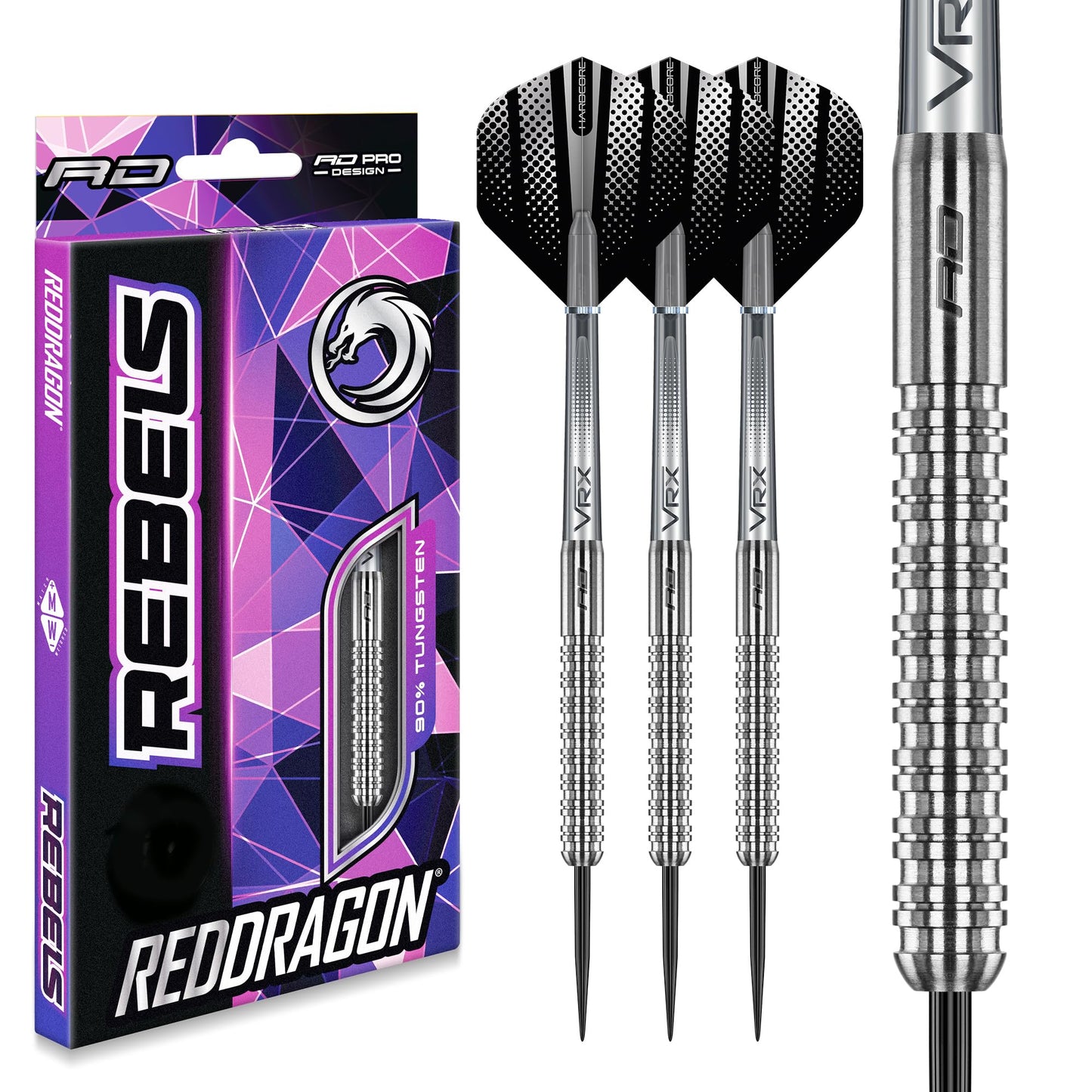 RED DRAGON Rebel 21g, 23g, 24g, 25g or 26g Tungsten Darts Set with Flights and Stems