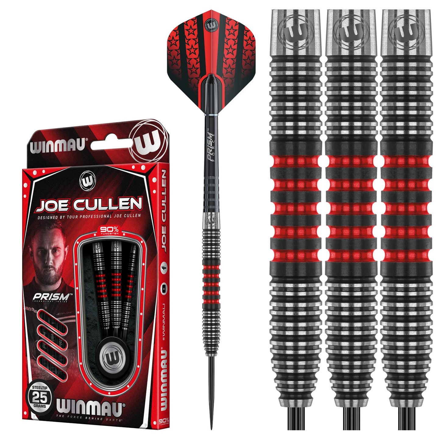 WINMAU Joe Cullen Special Edition Professional 90% Tungsten Darts Set with Flights and Stems (Shafts)