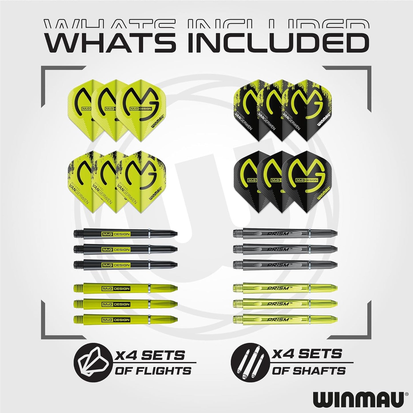 WINMAU Michael van Gerwen MvG Softip Gift Set - 50 Piece Darts Set with 4 sets of Shafts, 4 sets of Flights plus Accessories