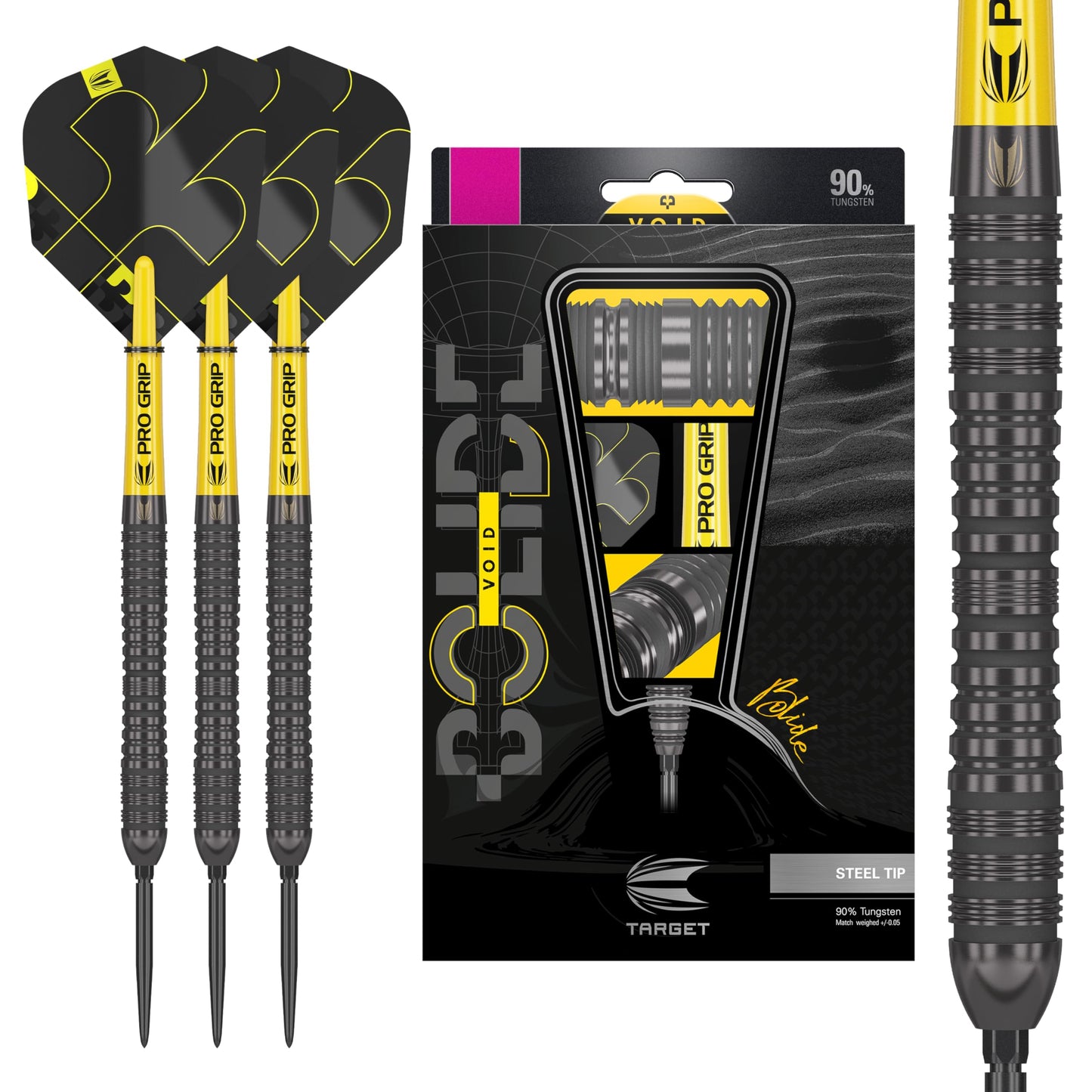 Target Darts Bolide Void 90% Tungsten Dart Set, Steel Tip Swiss Point Darts | 21G/22G/23G/24G/25G/25G | Professional Darts Sets, Black Darts, Swiss Point Tool Included