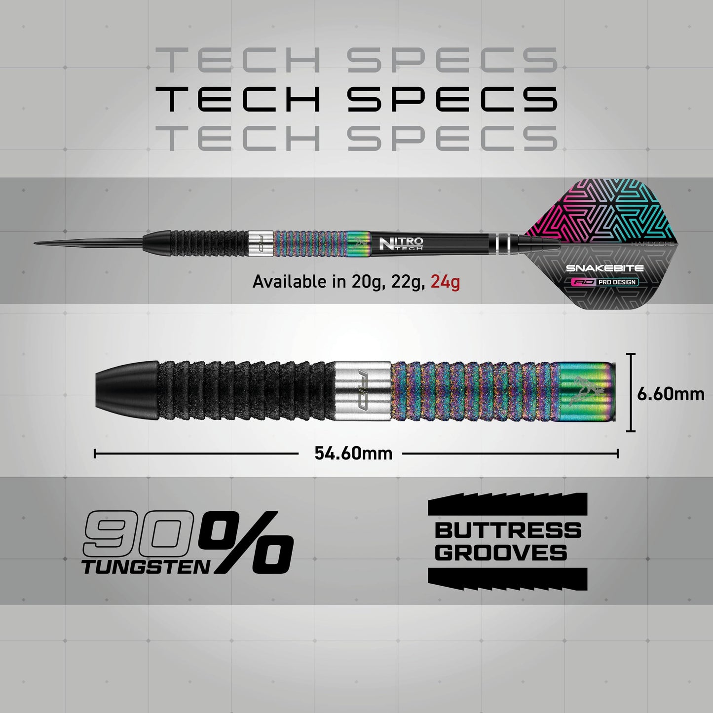RED DRAGON Peter Wright Snakebite World Champion Diamond Fusion SE Professional Darts Set including Flights and Shafts (Stems)