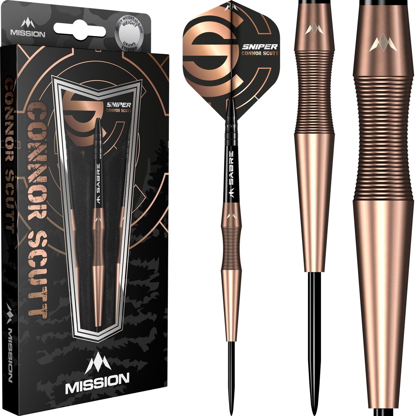 Mission Darts Connor Scutt V2 | Steel Tip | Bronze PVD | Sniper, 90% Tungsten, Available in Multiple Weights