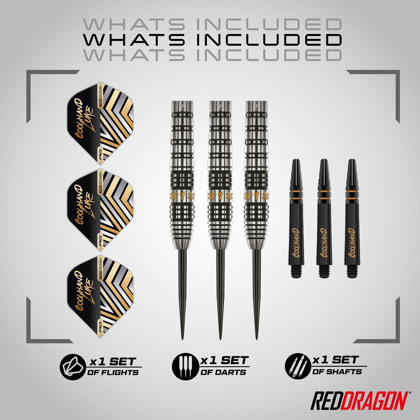 RED DRAGON Darts – Professional Player Luke Humphries Coolhand Prestige Series - 90% Tungsten Darts Set with Dart Flights & Dart Shafts (Stems) - Available in Soft Tip 18g & Steel Tip 22g, 23g & 24g