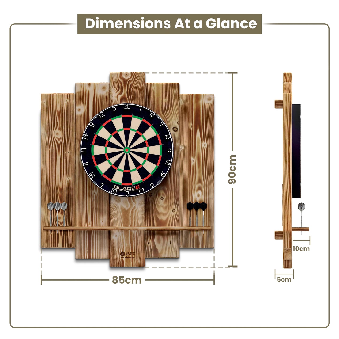 WOODEN Dartboard Surround | Premium dart wall protection & tablet holder | Flamed "Burned Look" or colour design (catch ring, dart surround, backboard)