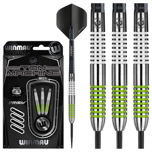 WINMAU Darts Ton Machine Professional Tungsten Darts Set with Prism Flights and Shafts (Stems) 22g | 23g | 24g | 26g | 27g Gram Steeltip Dart Set