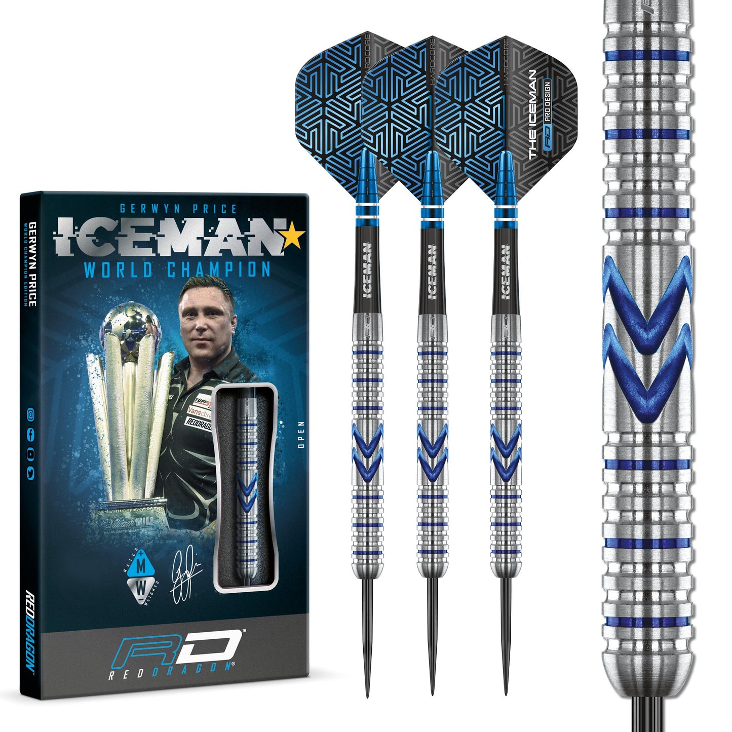 RED DRAGON Gerwyn Price Iceman Midnight Edition Premium Tungsten Darts Set with Flights and Stems