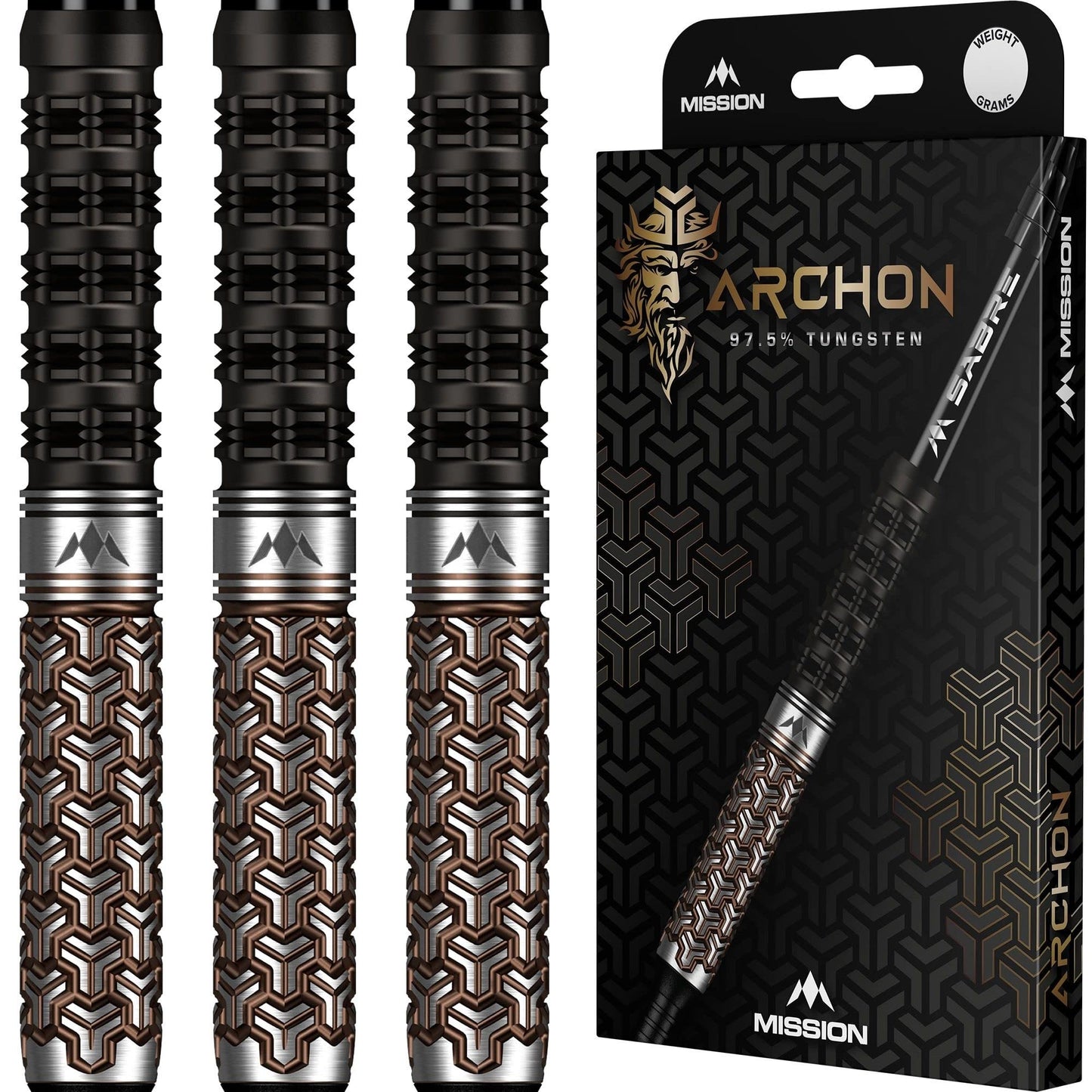 Mission Darts Archon 97.5% Tungsten Barrel Steel Tip Premium Dart Set, Black and Bronze, Shafts and Flights, Multiple Weights