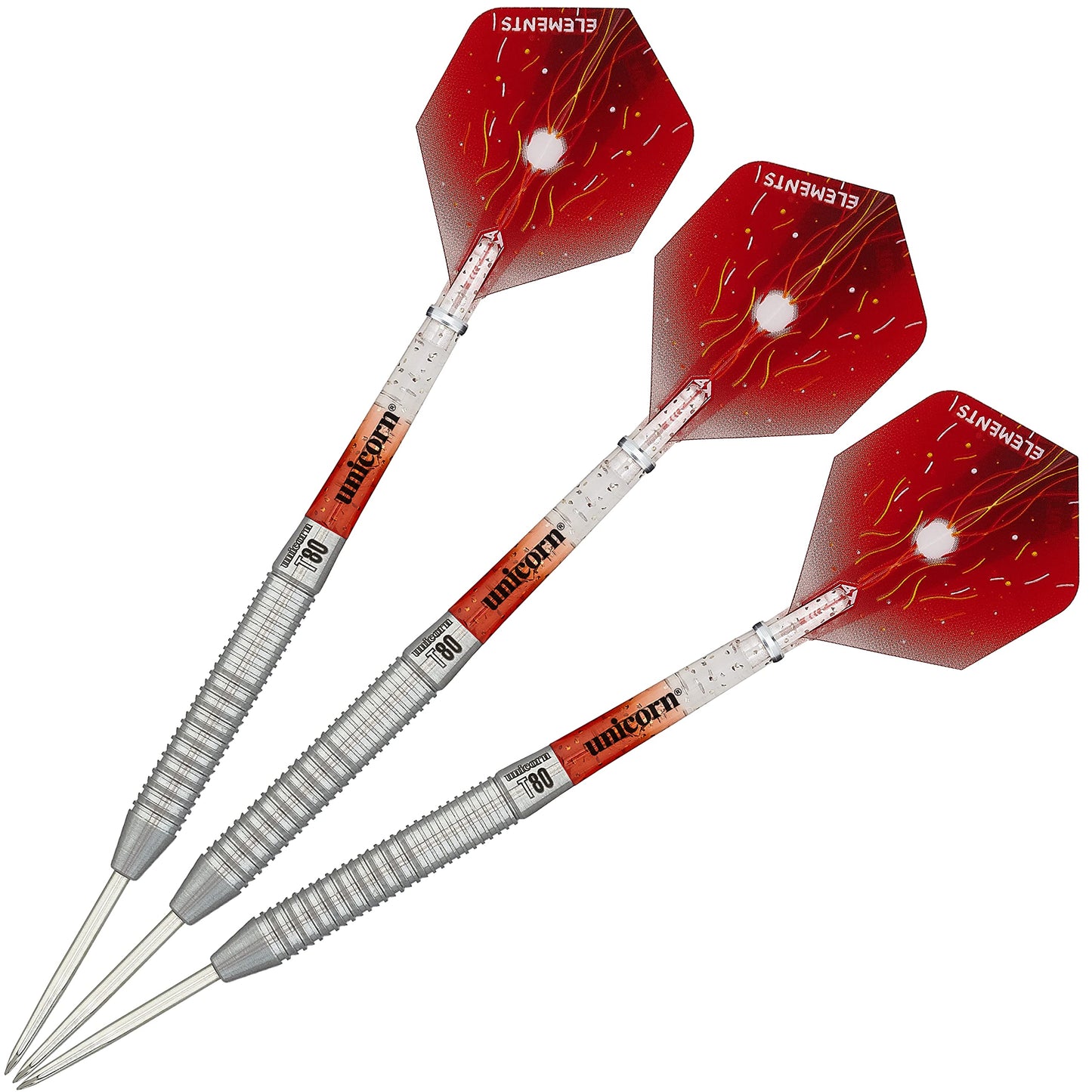 Unicorn Steel Tip Darts Set, Core Striker Series, 80 Percent Natural Tungsten Barrels, 20g, 21g, 22g, 23g, 24g or 25g