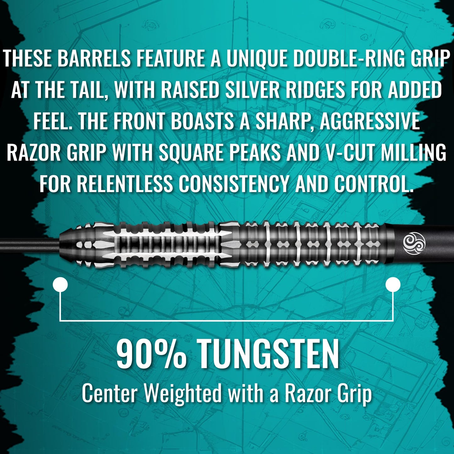 Shot! Gnarly Shredda Steel Tip Dart Set-90% Tungsten Dart Barrels, Centre Weighted, professional darts for bristle dartboard