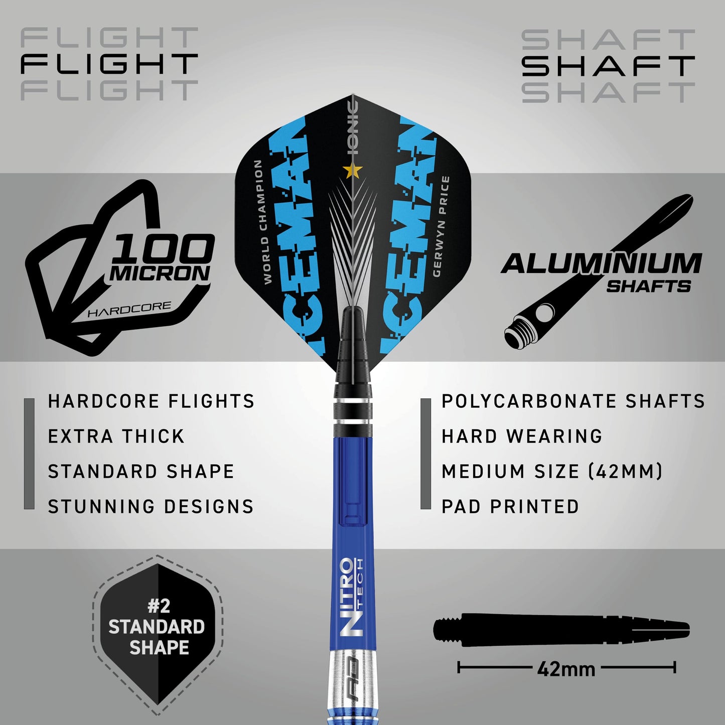 RED DRAGON Gerwyn Price Iceman - Tungsten Steel Darts Set with Flights and Stems