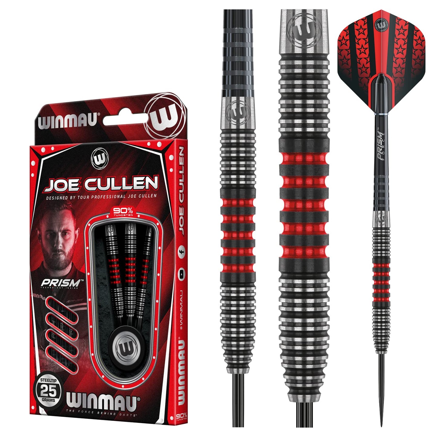 WINMAU Joe Cullen Special Edition Professional 90% Tungsten Darts Set with Flights and Stems (Shafts)