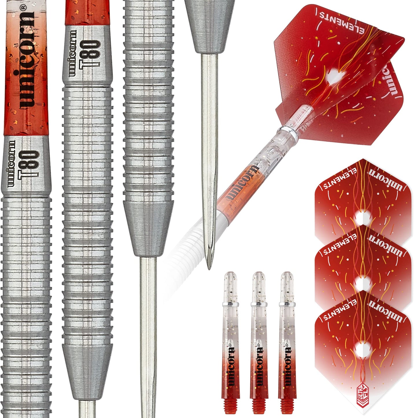 Unicorn Steel Tip Darts Set, Core Striker Series, 80 Percent Natural Tungsten Barrels, 20g, 21g, 22g, 23g, 24g or 25g