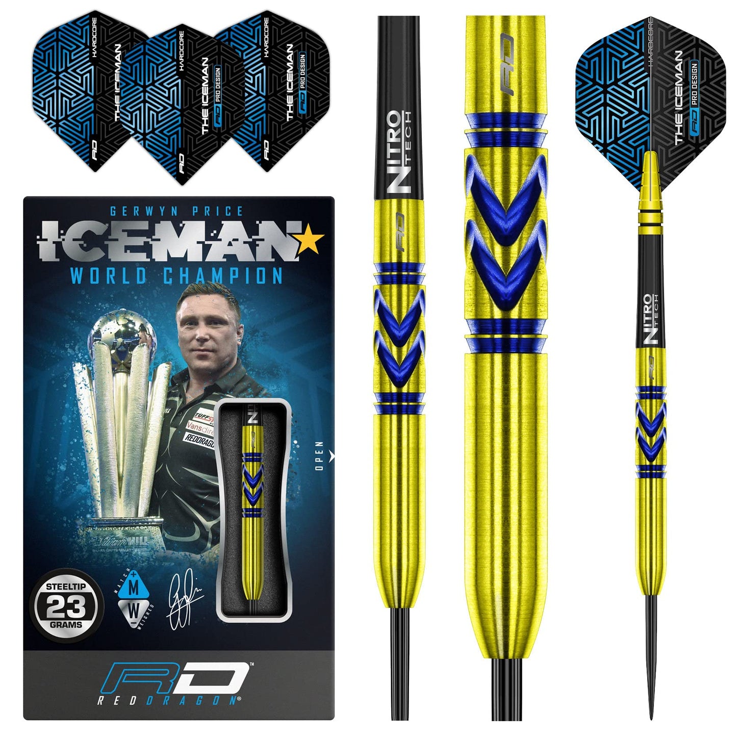 RED DRAGON Gerwyn Iceman Price Avalanche Pro Gold Premium Tungsten Darts Set with Flights and Stems