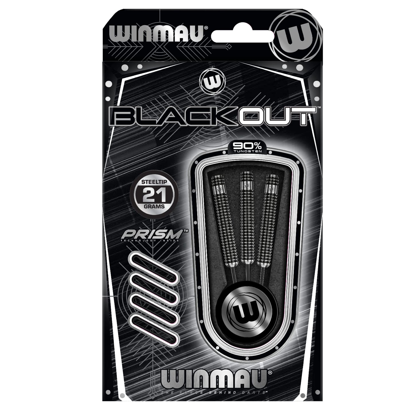 WINMAU Blackout Professional Steel Tip Tungsten Darts with Flights and Stems (Waves)