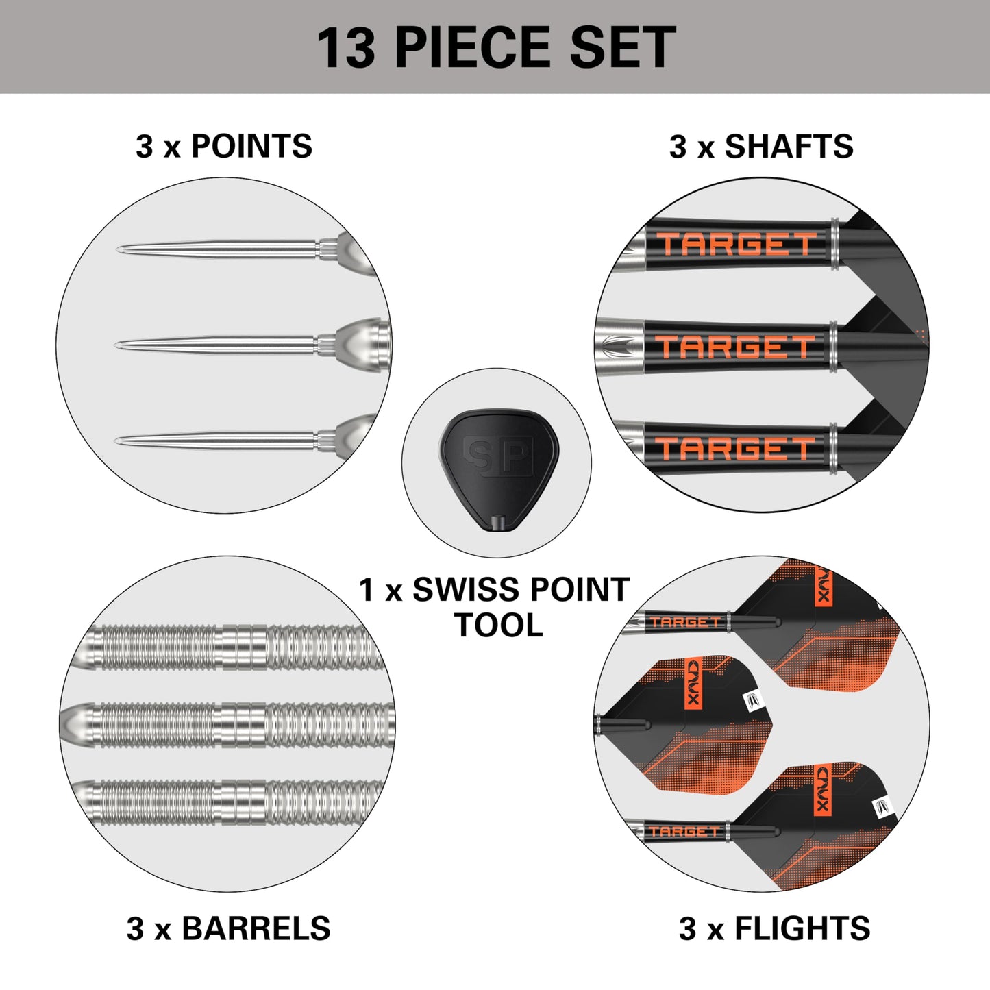 TARGET Darts Crux 90% Tungsten Swiss Point Steel Tip Darts Set