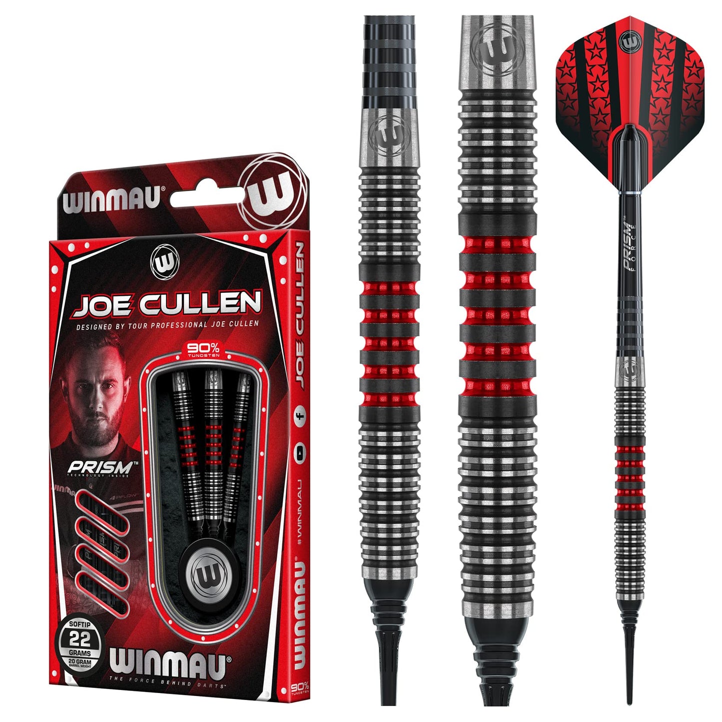 WINMAU Joe Cullen Special Edition Professional 90% Tungsten Darts Set with Flights and Stems (Shafts)