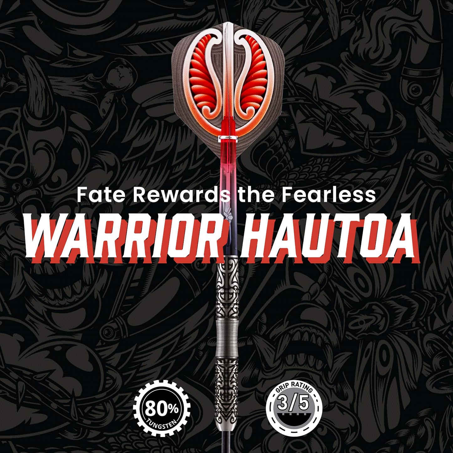 Shot! Darts Warrior Hautoa Steel Tip Dart Set-Centre Weighted 80% Tungsten Barrels