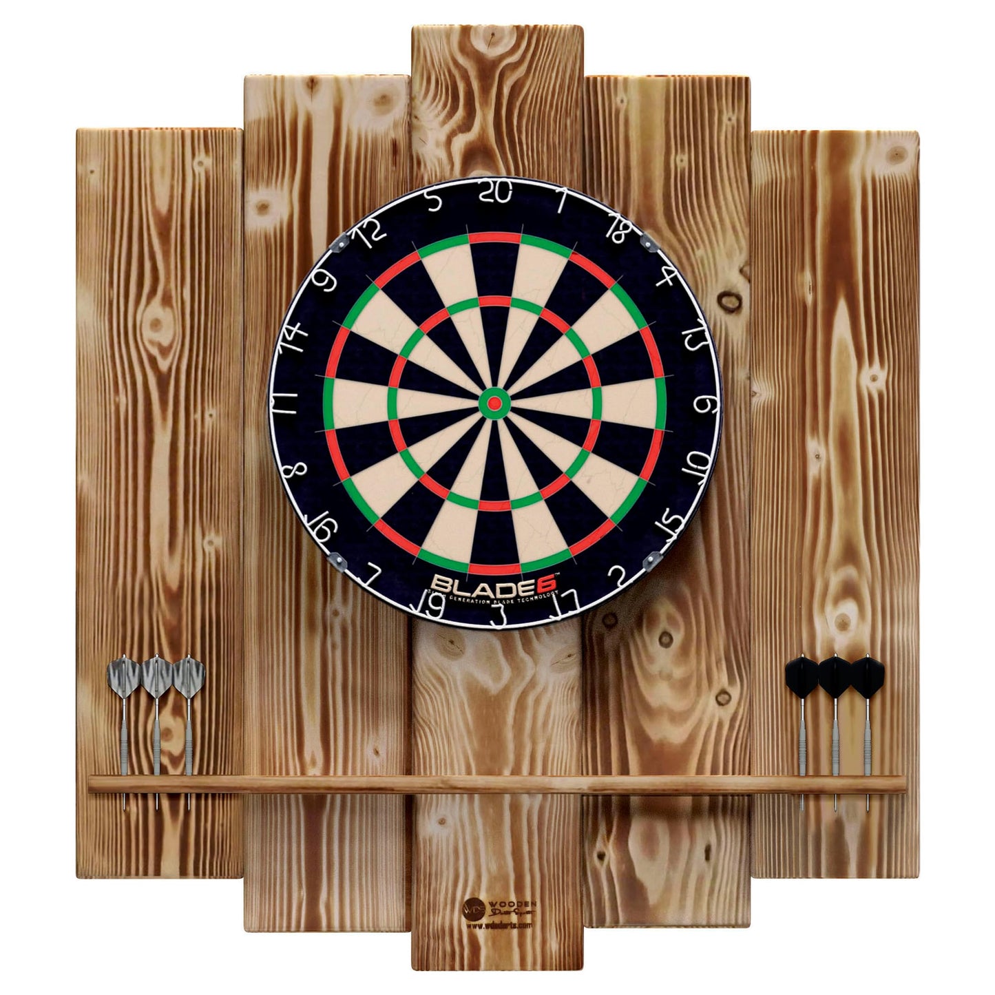 WOODEN Dartboard Surround | Premium dart wall protection & tablet holder | Flamed "Burned Look" or colour design (catch ring, dart surround, backboard)