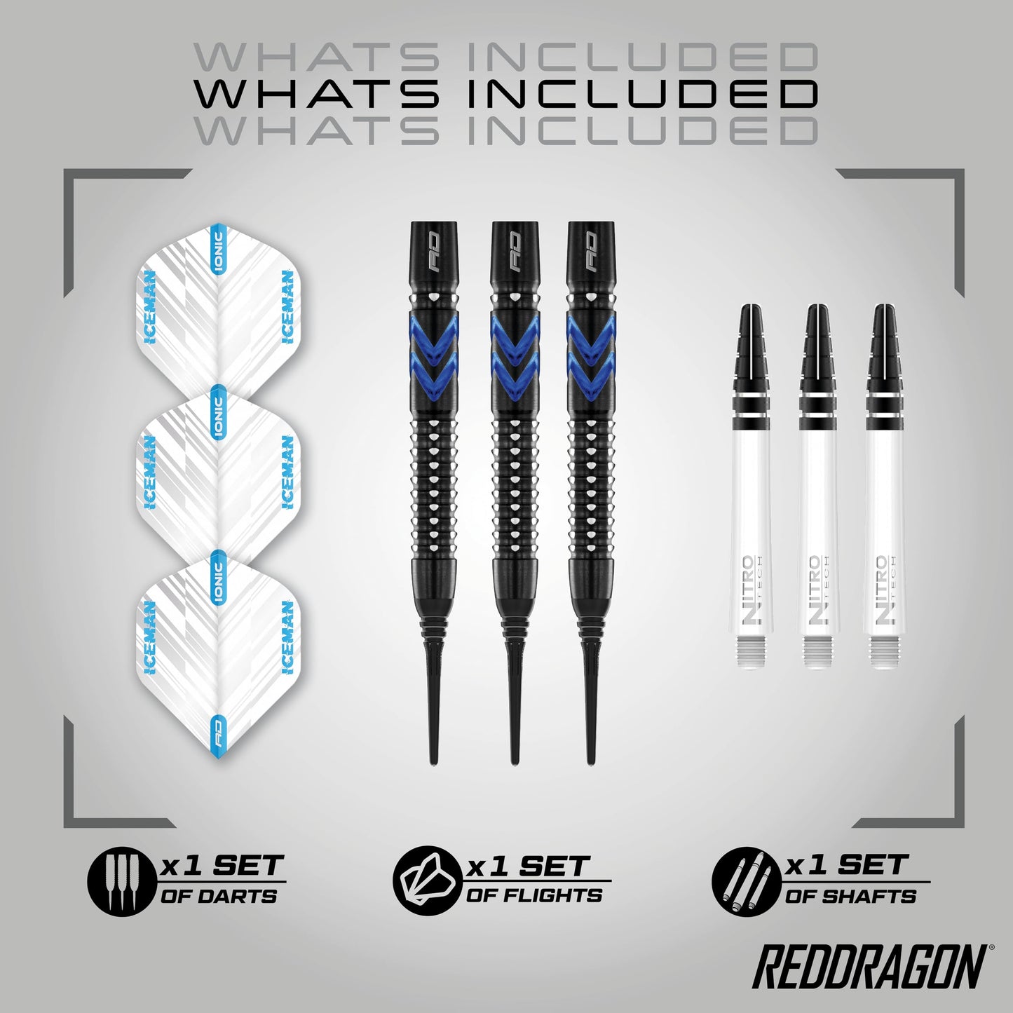 RED DRAGON Gerwyn Price Blue Ice SE - Tungsten Professional Darts Set with Flights and Nitrotech Shafts (Stems)