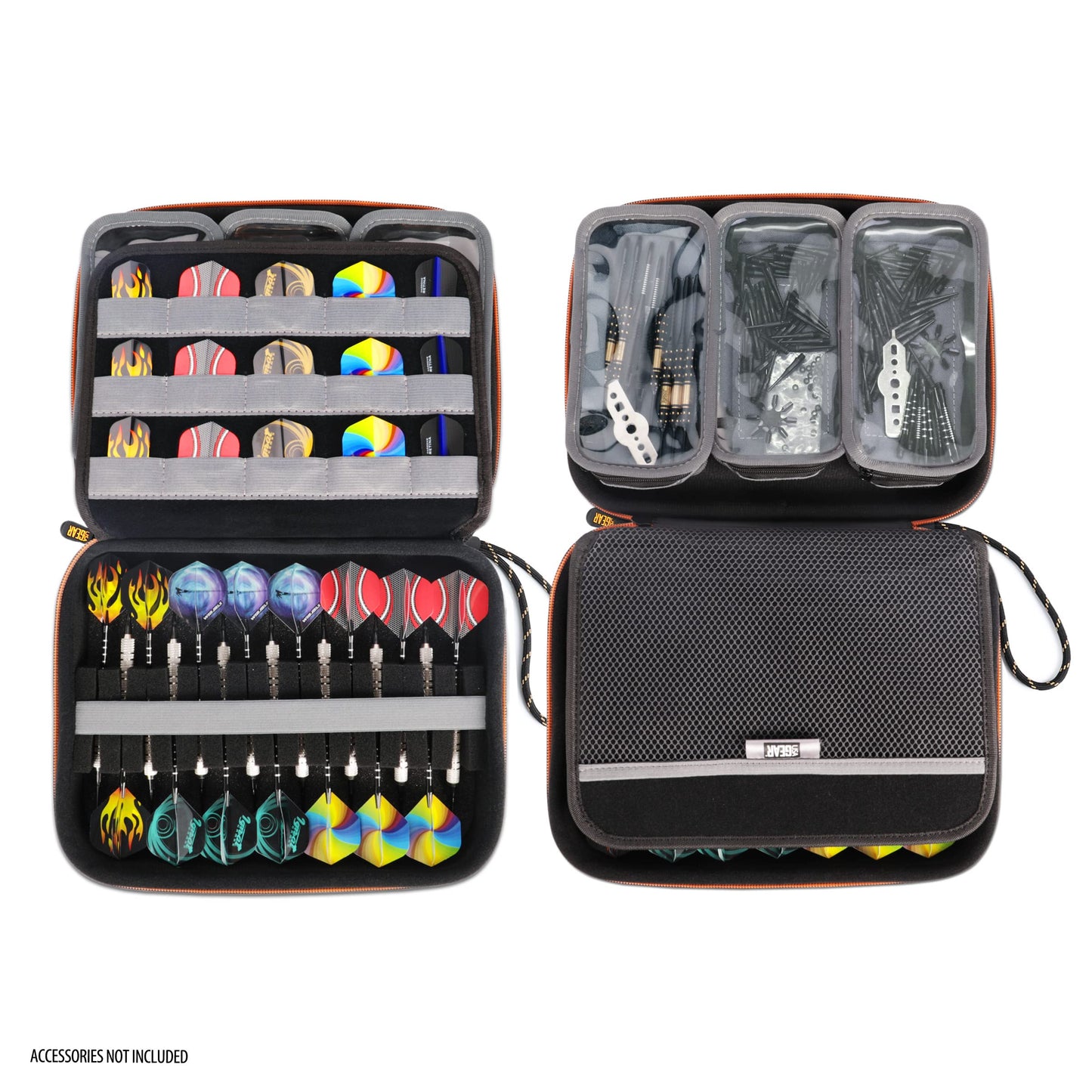 USA Gear XL Semi Hard Shell Dart Case - Storage Protective Case for 15 Piece Dart Set, Tips, Flights and Shafts, and More Accessories - Locking Foam Design for Soft and Steel Tips - Black