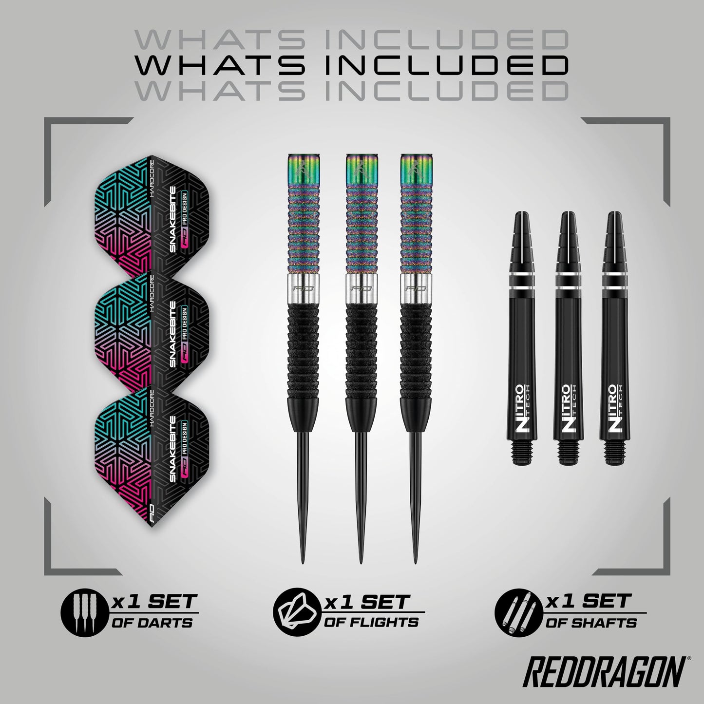 RED DRAGON Peter Wright Snakebite World Champion Diamond Fusion SE Professional Darts Set including Flights and Shafts (Stems)