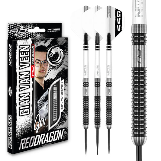 RED DRAGON Gian Van Veen Axis SE Premium Tungsten Steeltip Darts Set with Flights and Stems
